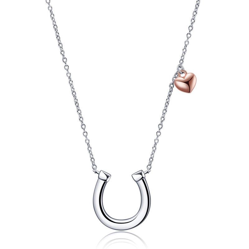 POPLYKE Horseshoe Necklace for Women 925 Sterling Silver Lucky Horse equestrian Horse shoe stirrup Jewelry Gifts â€œ15+2'' (silver) - Image 1